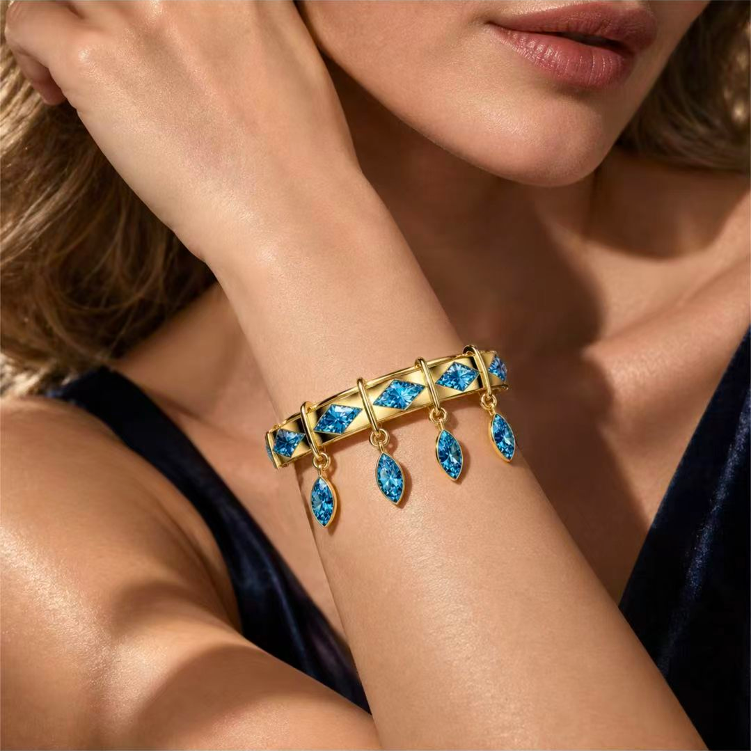 Original Design - Marquise Cut Aquamarine Sapphire Bracelet