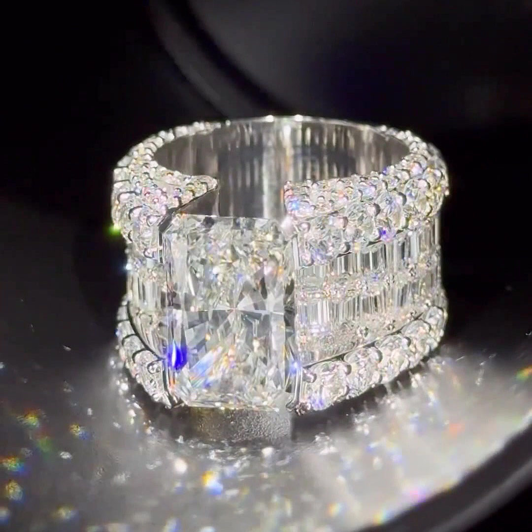 8ct Radiant Cut Three-Side Pave Setting Men's Engagement Ring