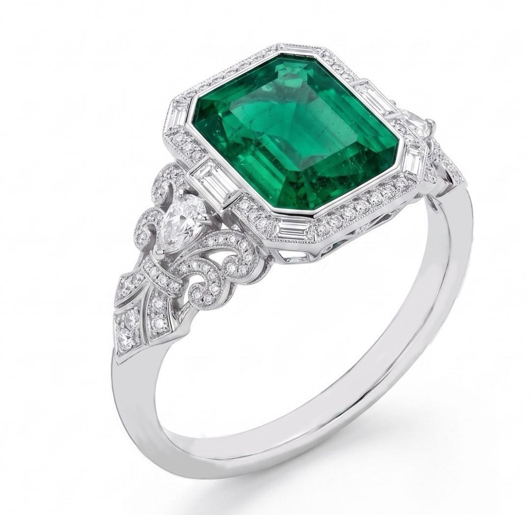 5 Carats Emerald Cut Emerald Color Engagement Ring