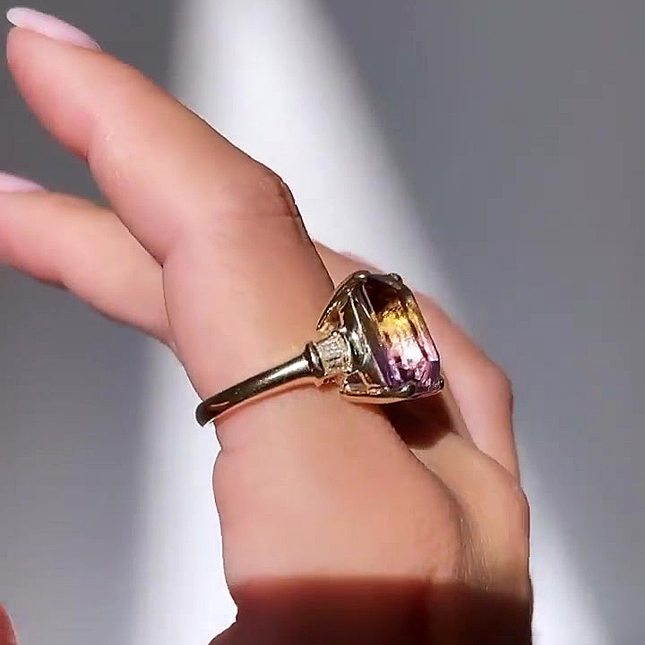 6ct Emerald Cut Watermelon Tourmaline Sapphire Engagement Ring