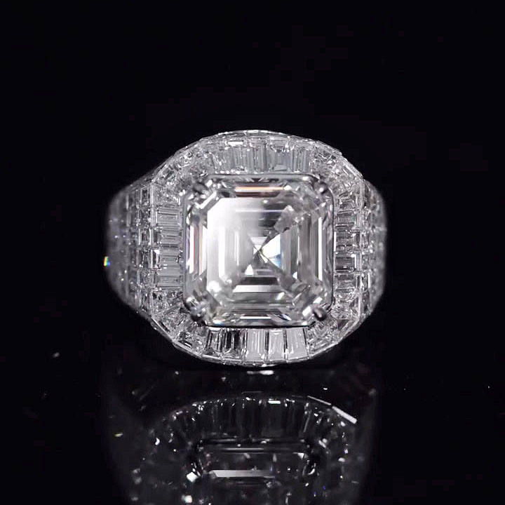 7ct Asscher Cut White Sapphire Men's Engagement Ring