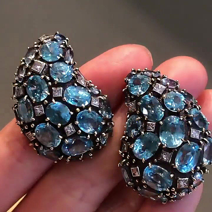 Oval Cut Aquamarine Sapphire Stud Earrings