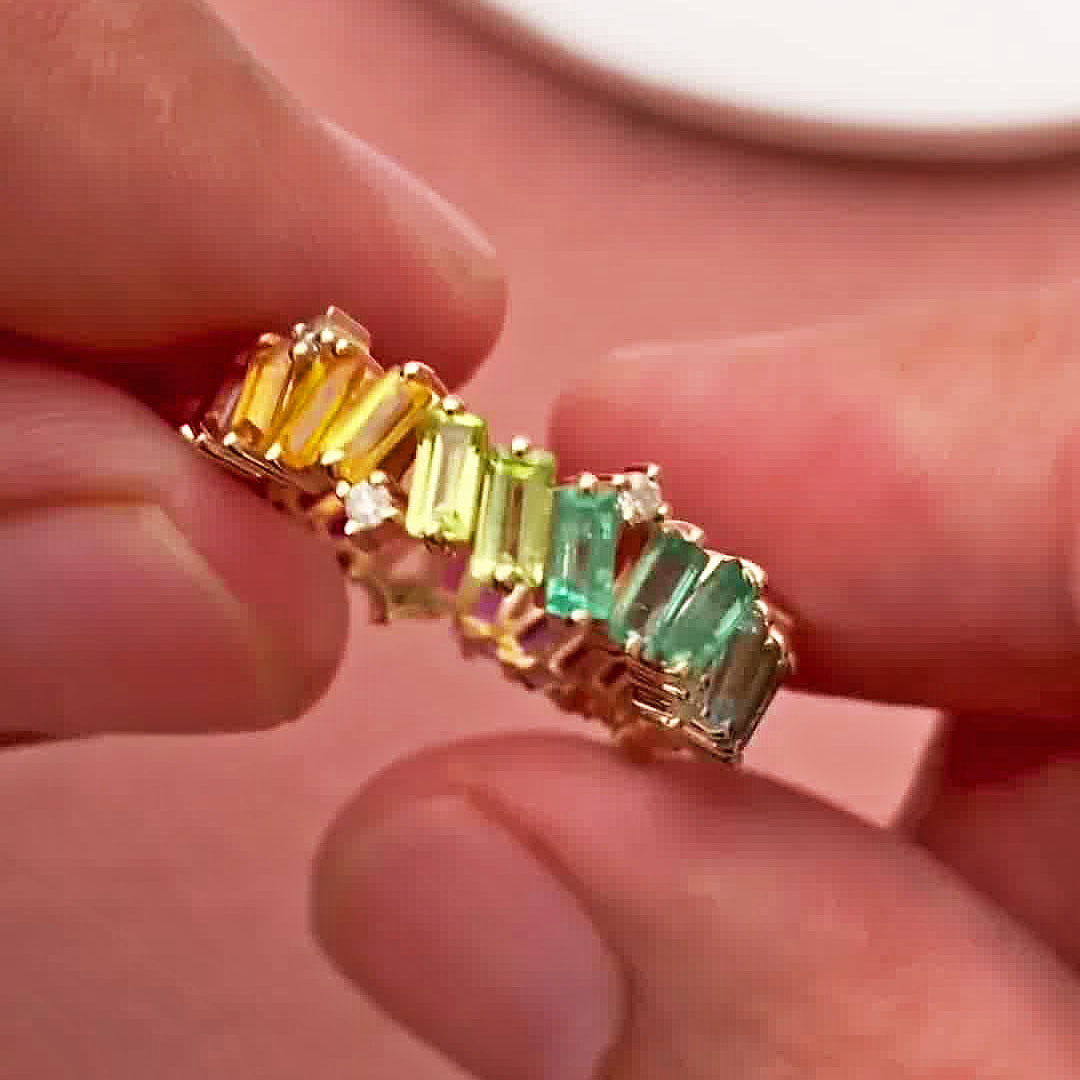 6.25ct Baguette Cut Rainbow Sapphire Eternity Ring