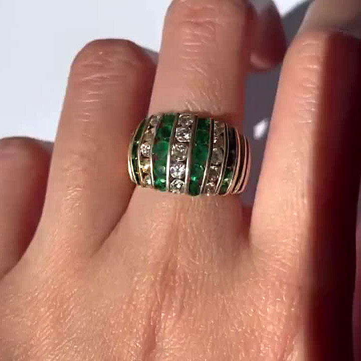 7.55ct Art Deco Round Cut Emerald Sapphire Eternity Ring