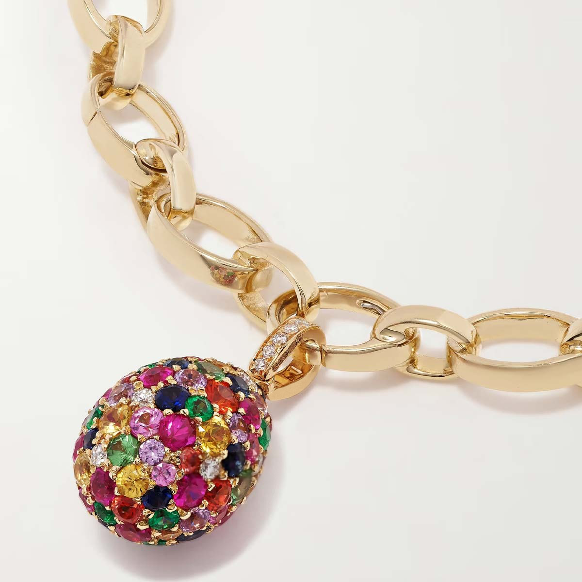 Egg Pendant Round Cut Rainbow Sapphire Chain Bracelet