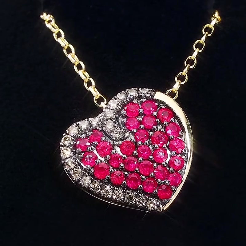 Round Cut Ruby Sapphire Heart Pendant Neckalce