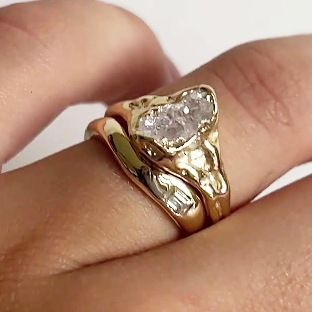 Art Deco 3.85ct Irregular Cut White Sapphire Wedding Set