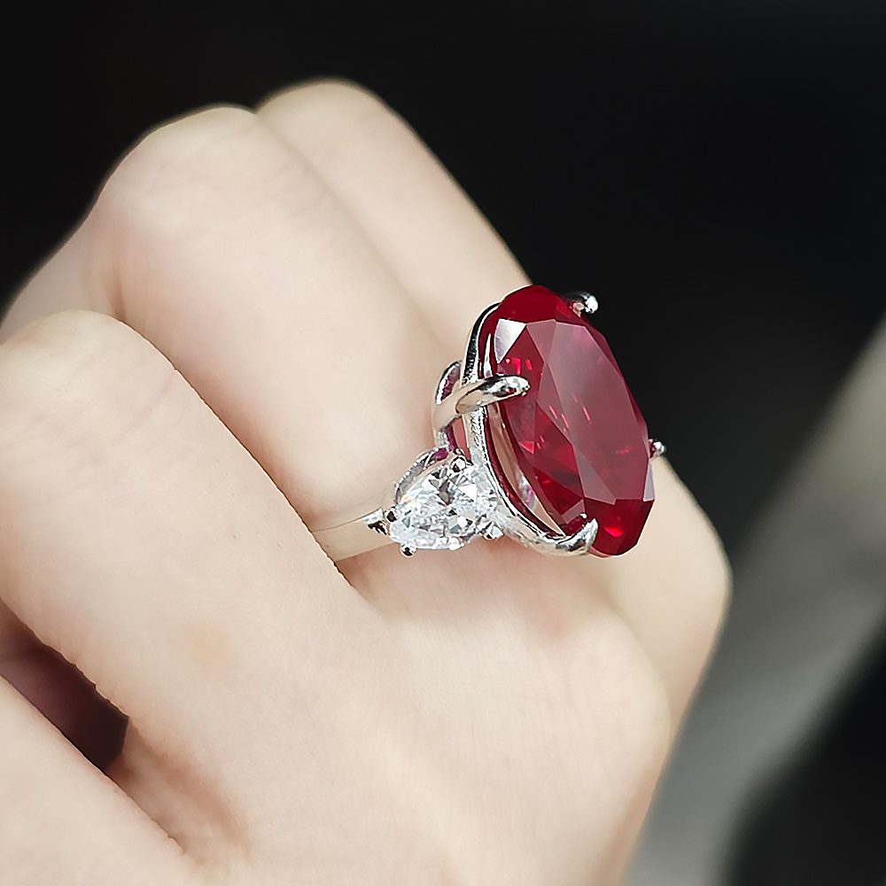 6ct Three-stone Oval Cut Ruby Sapphire Engagement Ring