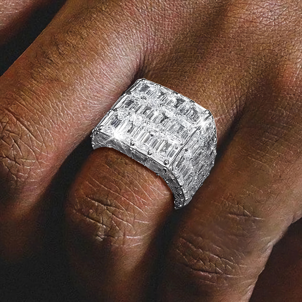 Emerald Cut White Sapphire Micro-Pave Men's Wedding Band