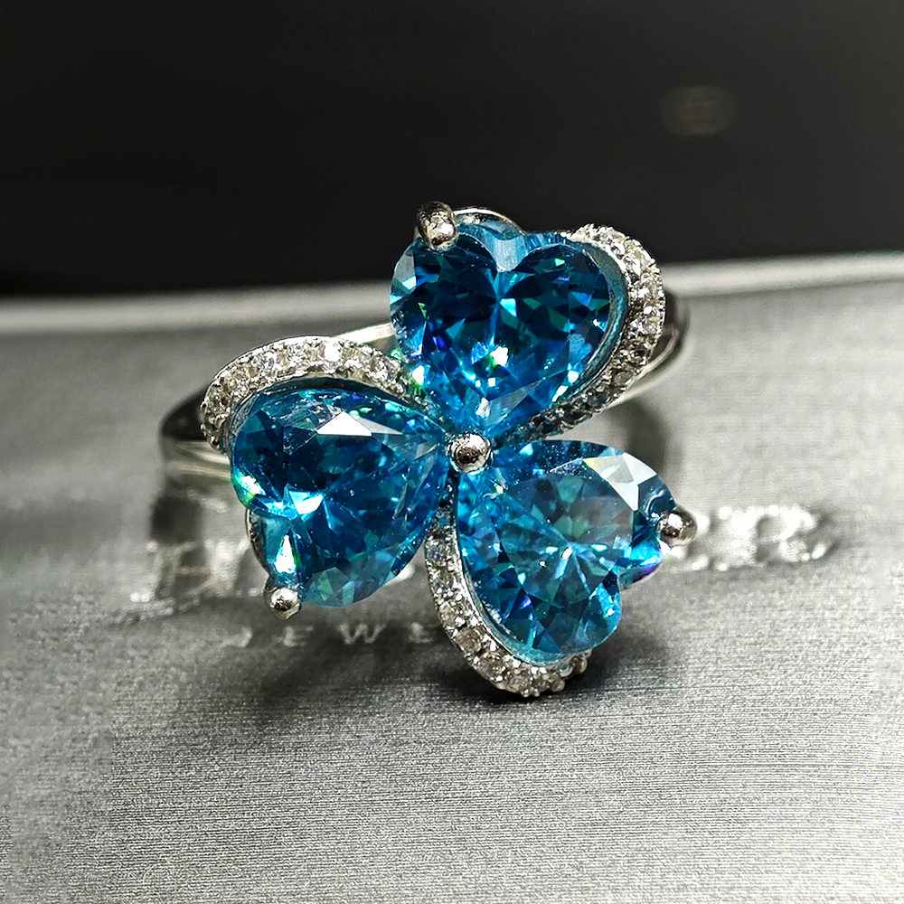 3.25ct Leaf Clover Aquamarine Sapphire Engagement Ring