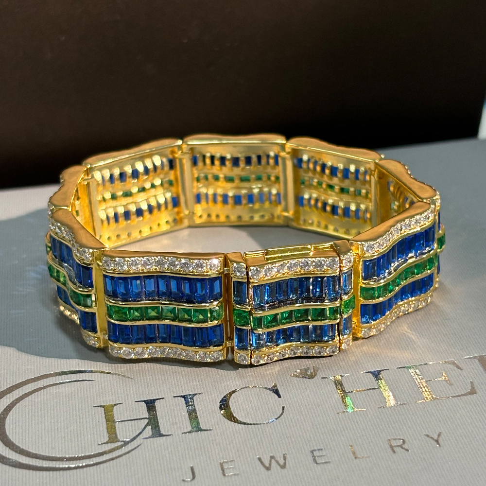 Channel Setting Three Tone Gemstone Bracelet