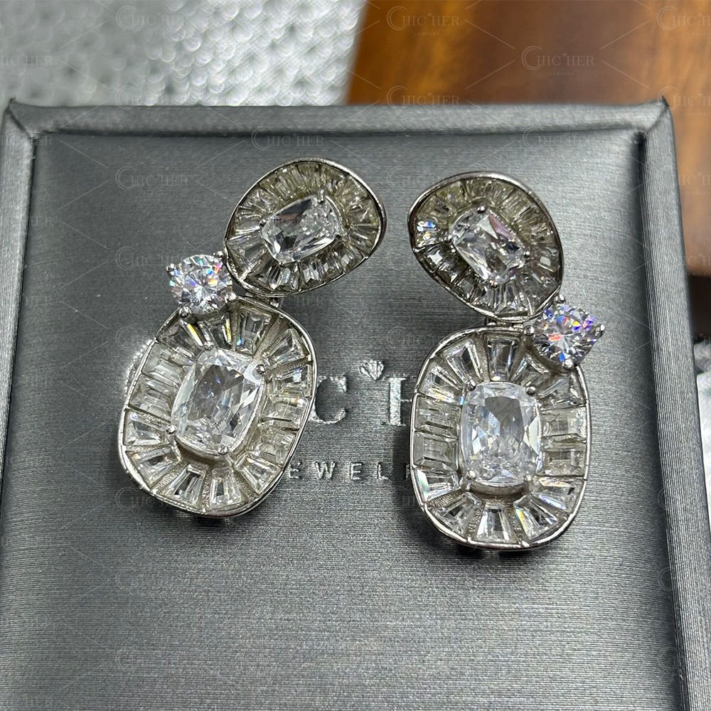 Stunning Multi Cut White Sapphire Dangle Earrings