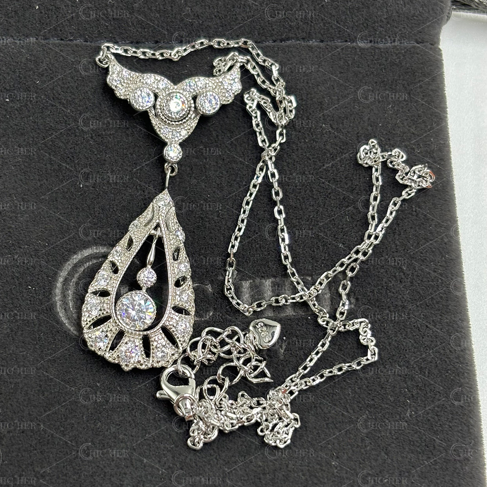 Art Deco Round Cut Diamond Pendant Necklace