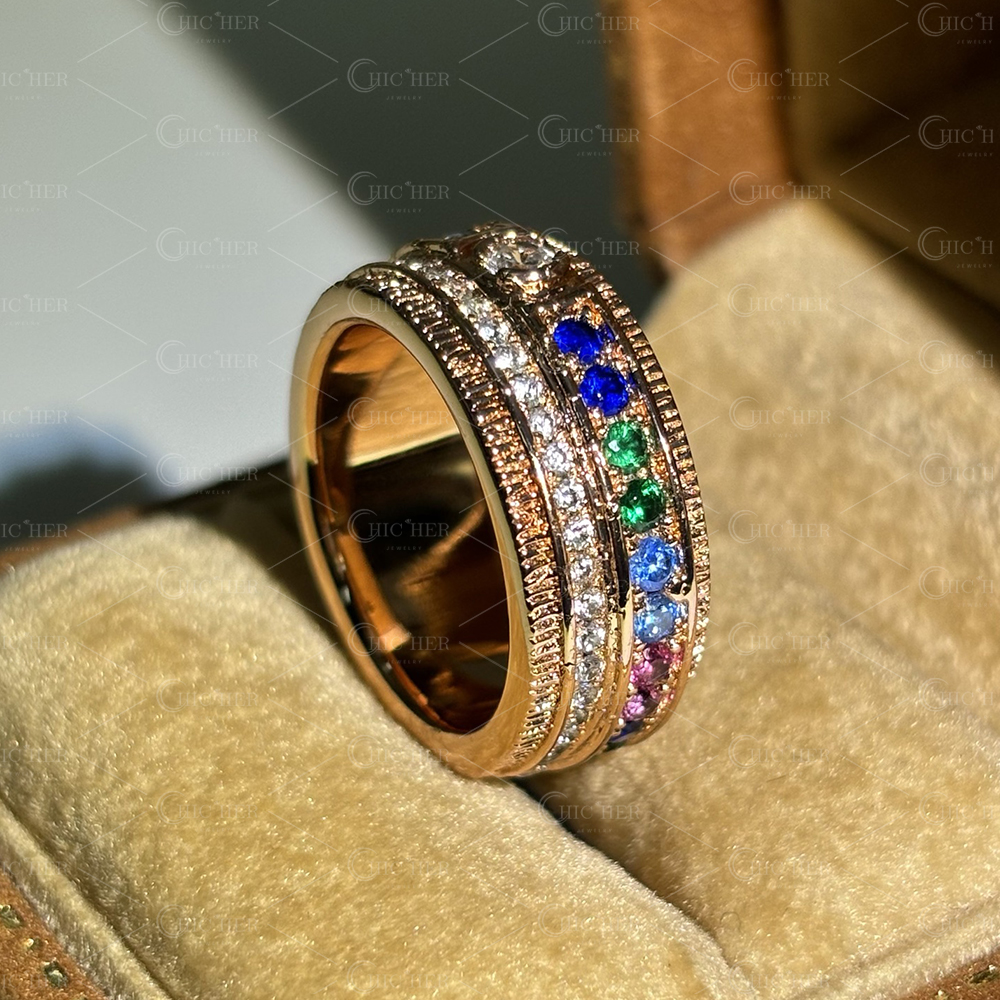 Channel Setting 1.68ct Rainbow Sapphire Wedding Band