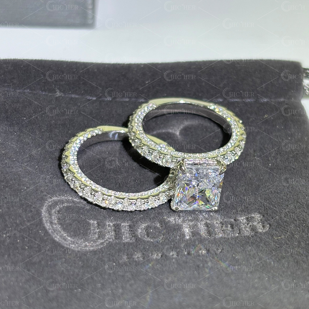 4ct Radiant Cut White Sapphire Stackable Ring Set