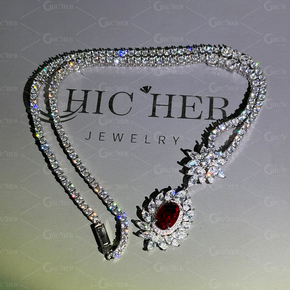 Oval Cut Ruby Sapphire Pendant Necklace