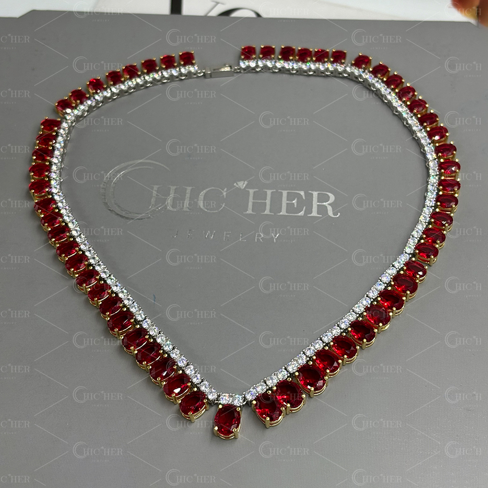 Oval Cut Ruby Sapphire Necklace