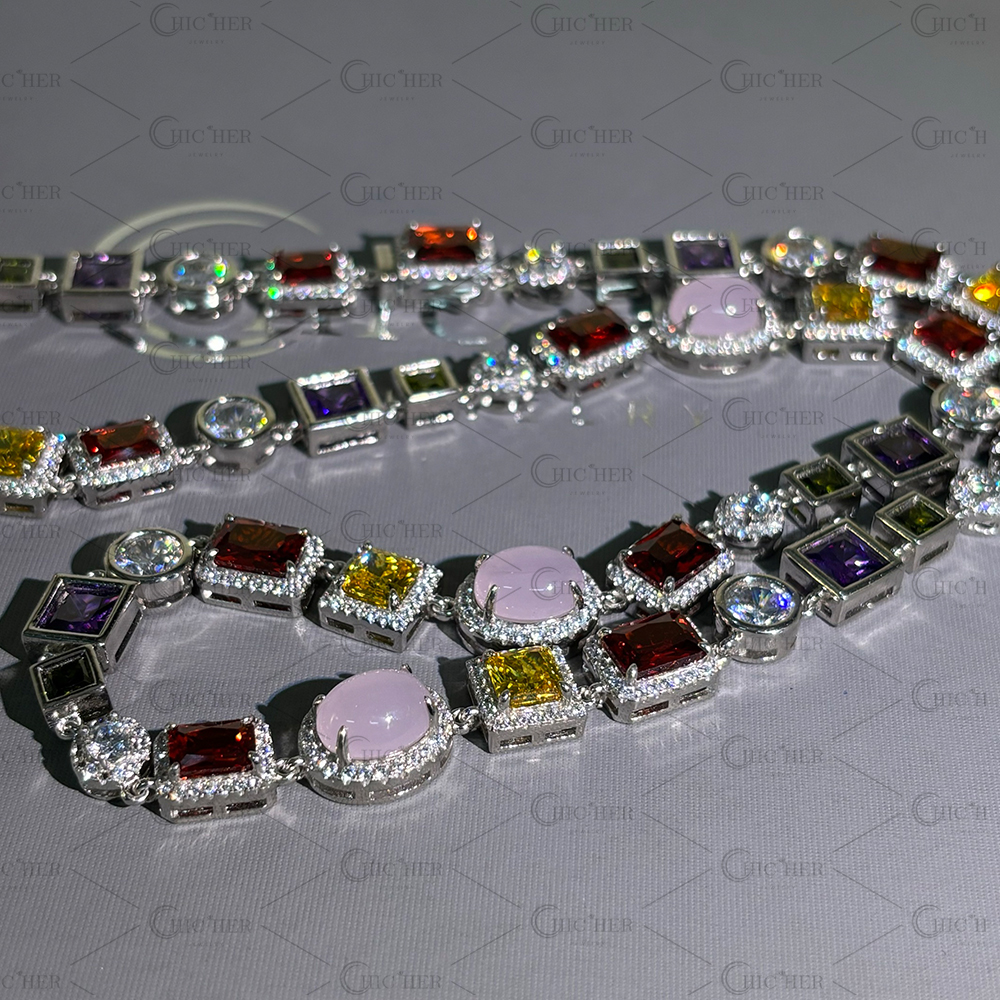 Mulit-Cut Opal&Rainbow Sapphire Men Necklace