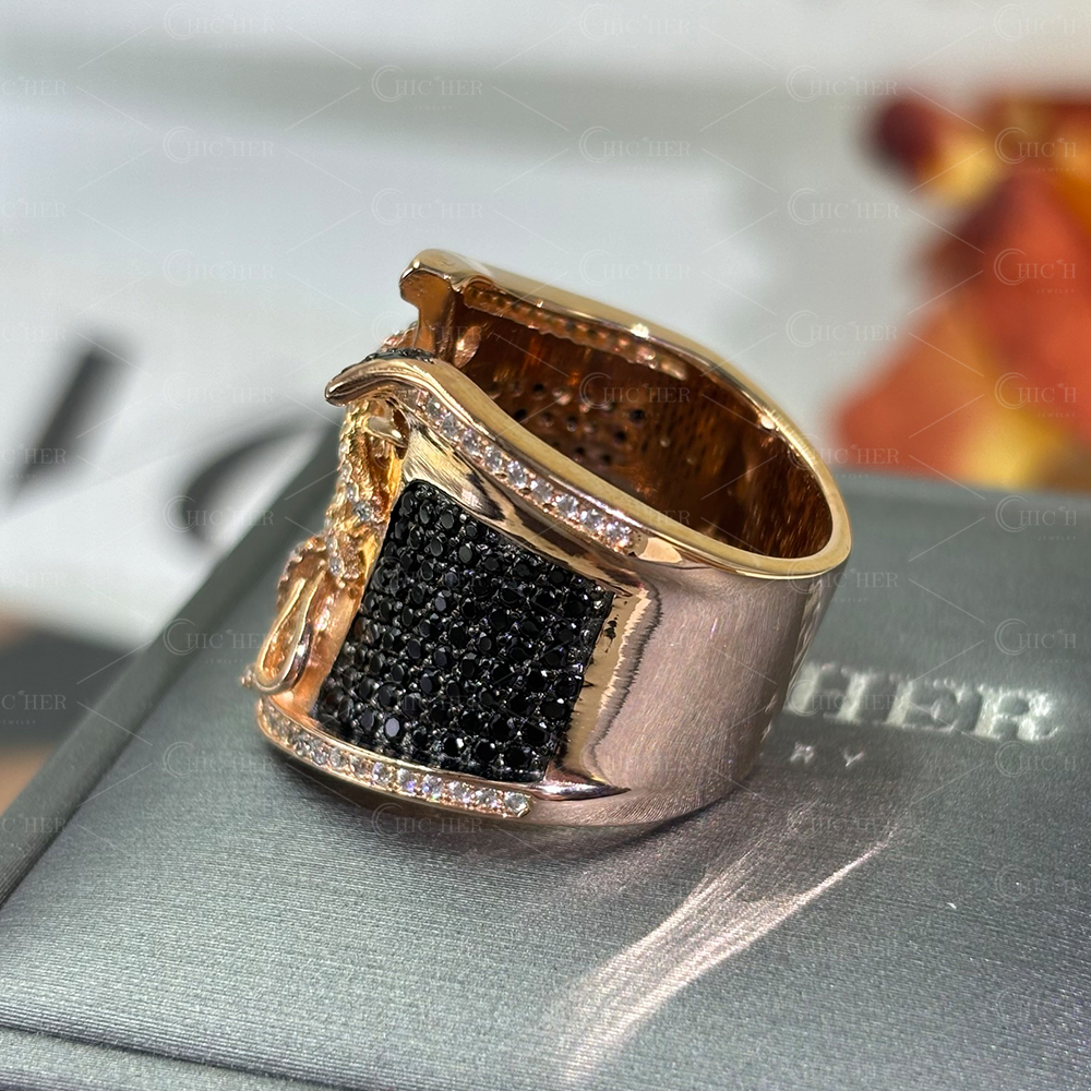 Bustier Design 2.95ct Black&White Sapphire Pave Cocktail Ring