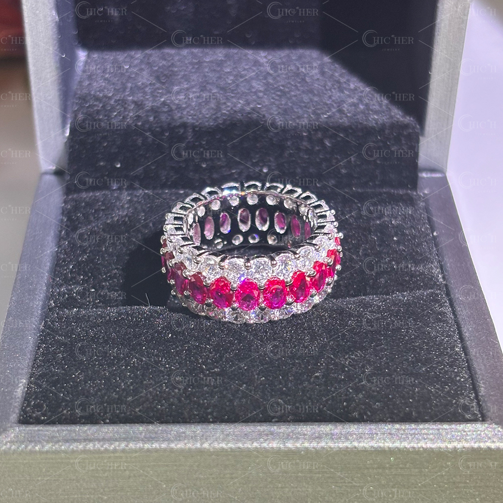 7.95ct Oval Cut Ruby Sapphire Eternity Ring