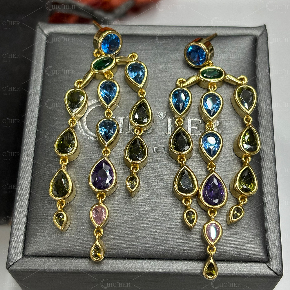 Lios Tassel Design Multi Color Gemstone Drop Earrings