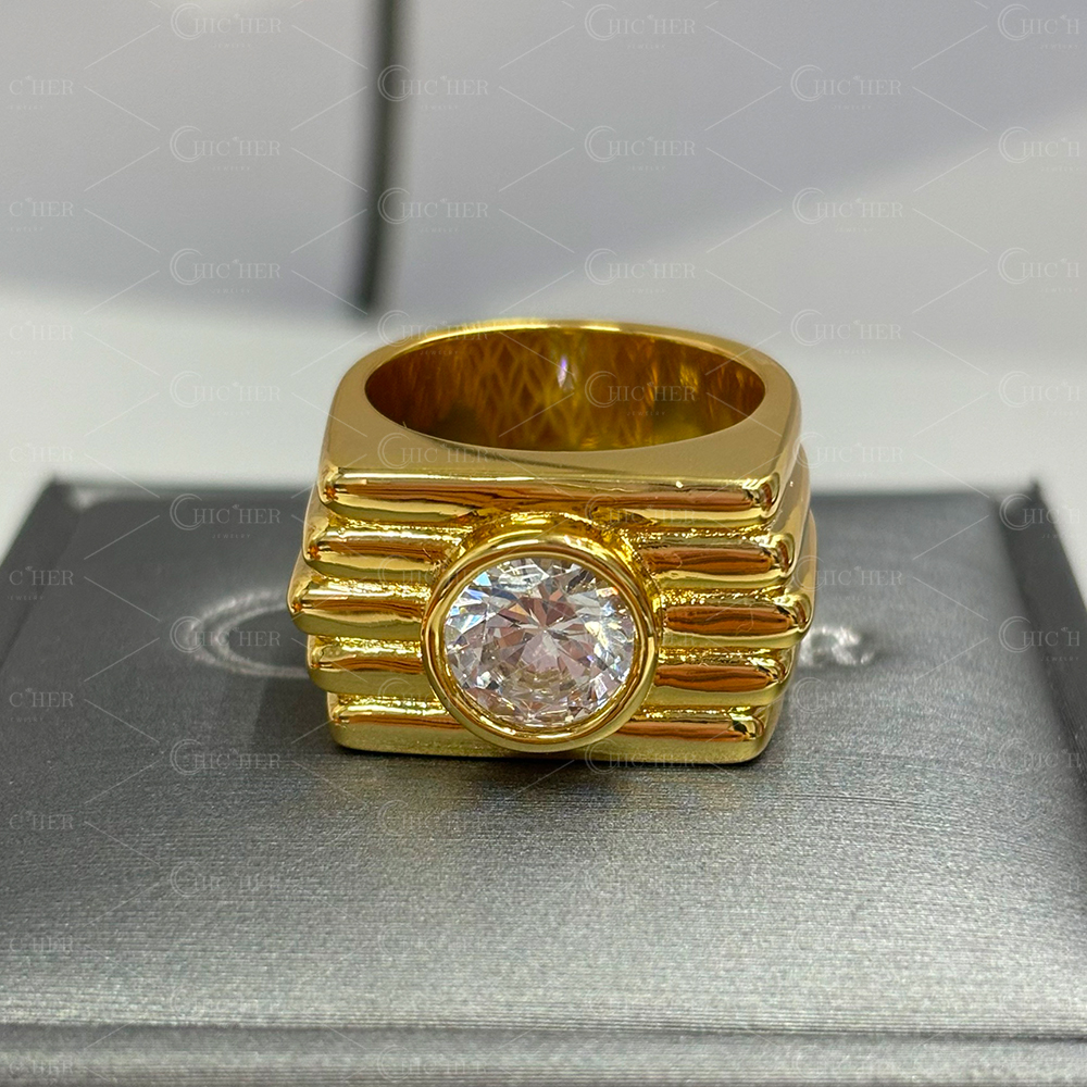 Vintage 3ct Round Cut White Sapphire Bezel Setting Ring