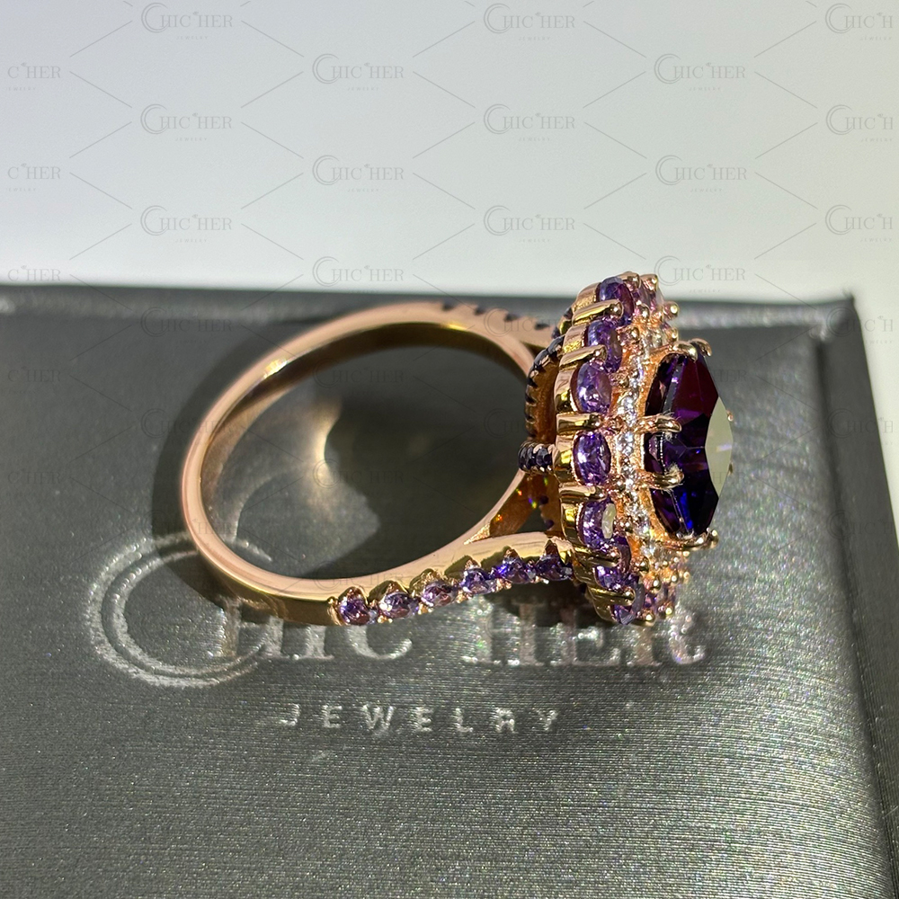 Double Halo 4ct Radiant Cut Amethyst Sapphire Engagement Ring