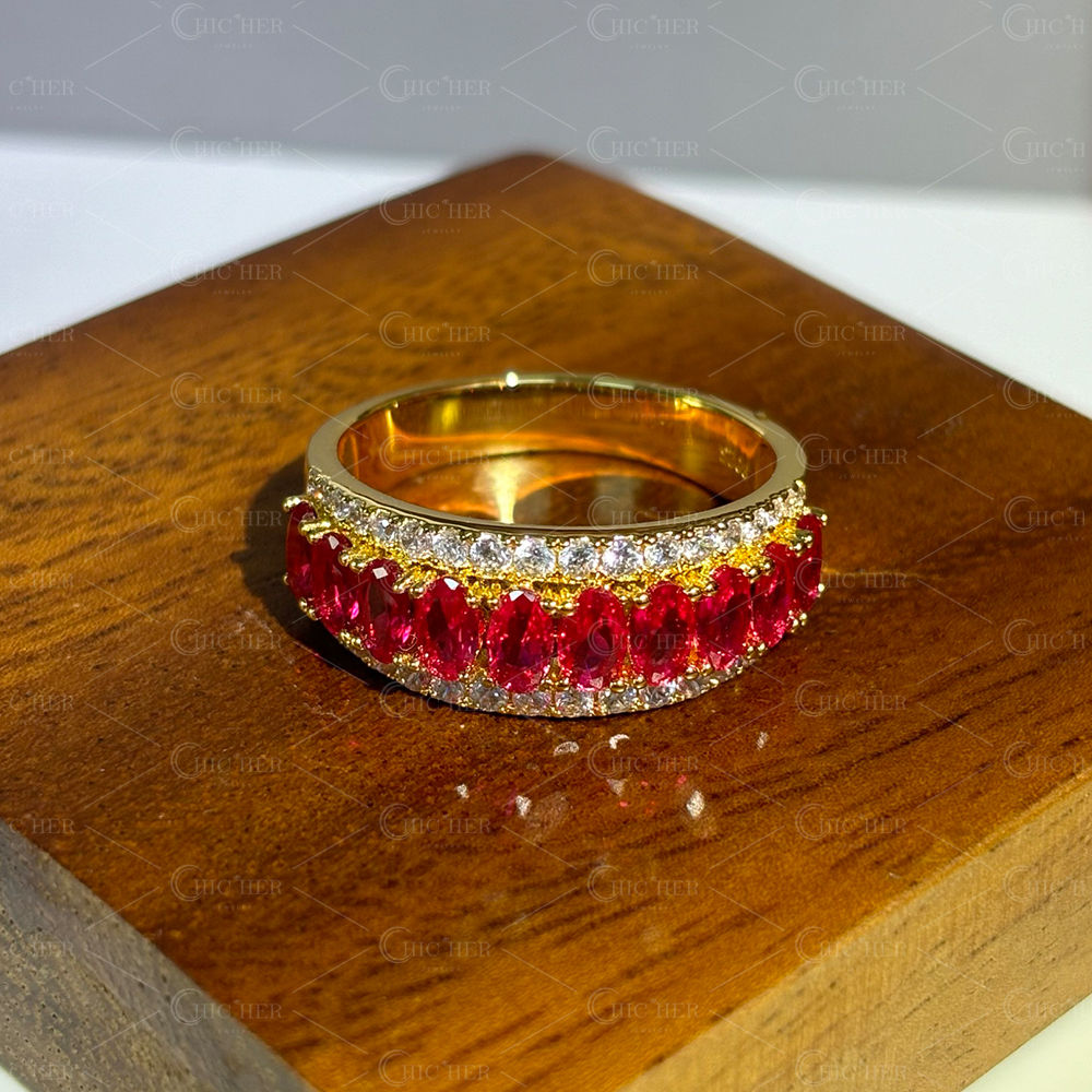 5ct Oval Cut Ruby Sapphire Half Eternity Ring