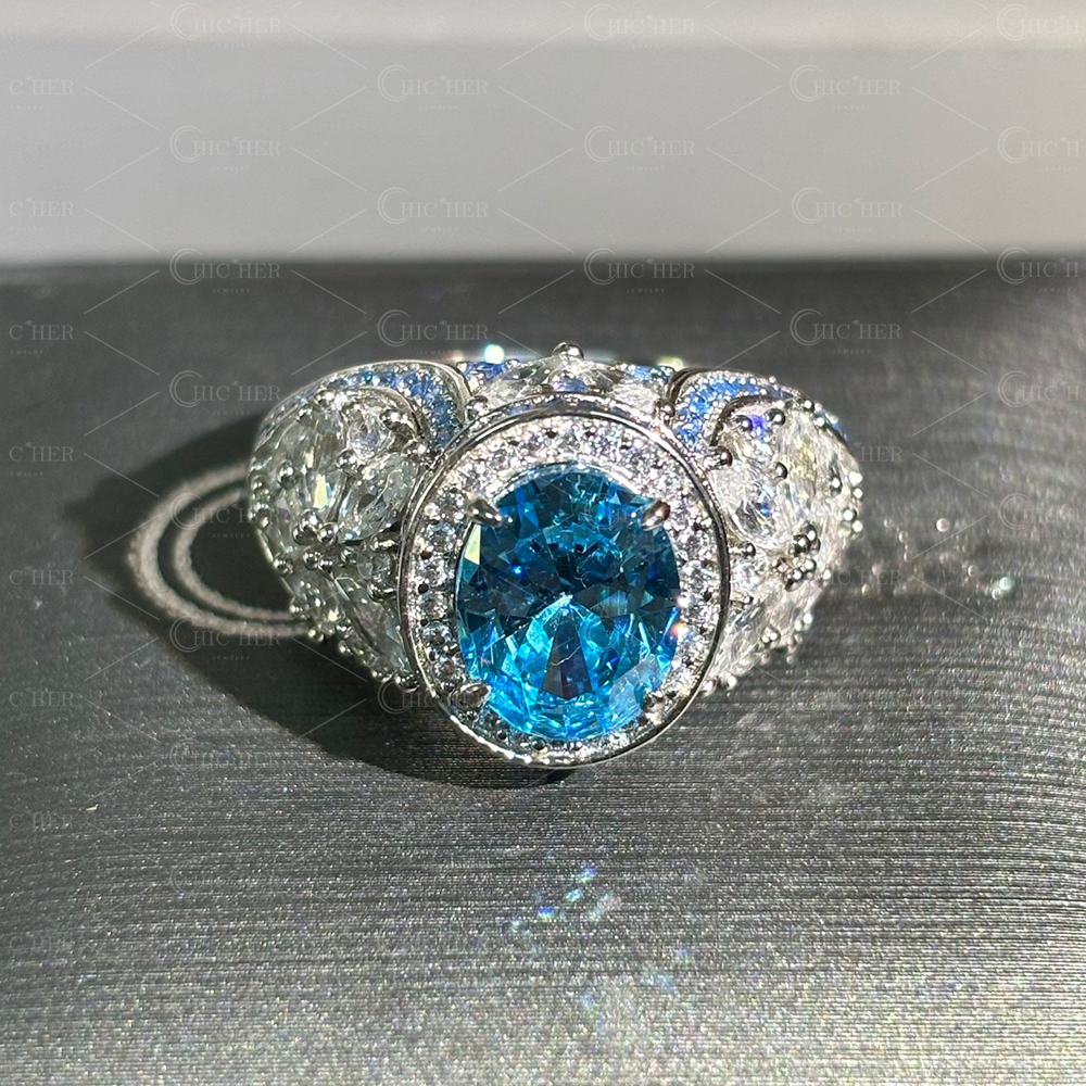 4ct Oval Cut Aquamarine Sapphire Engagement Ring