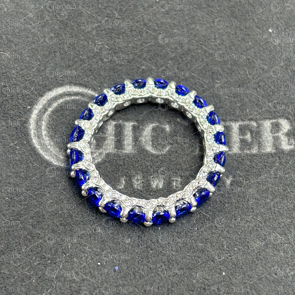 Two Style Round Cut Sapphire&Diamond Wedding Band