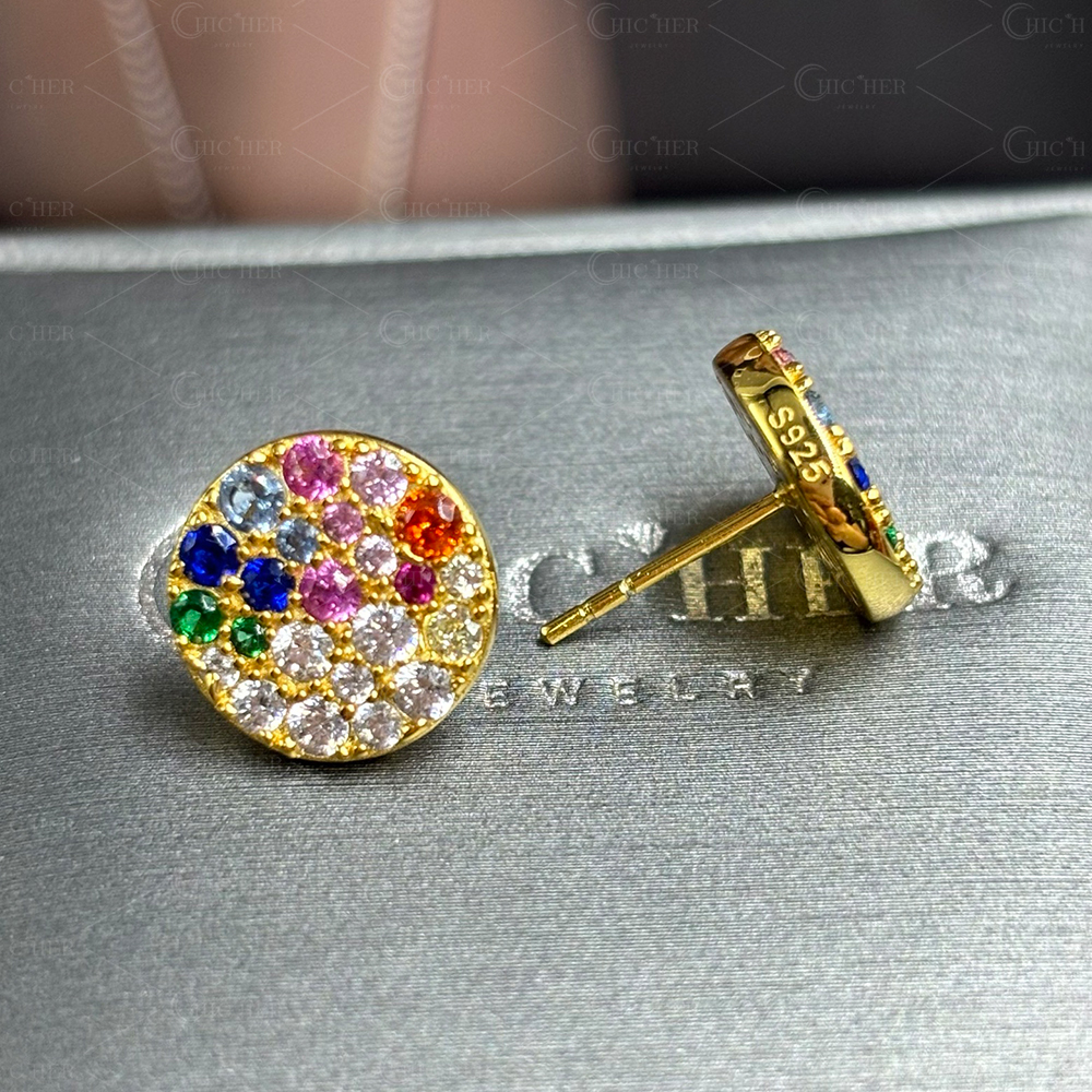 Scattered Rainbow Sapphire Stud Earrings