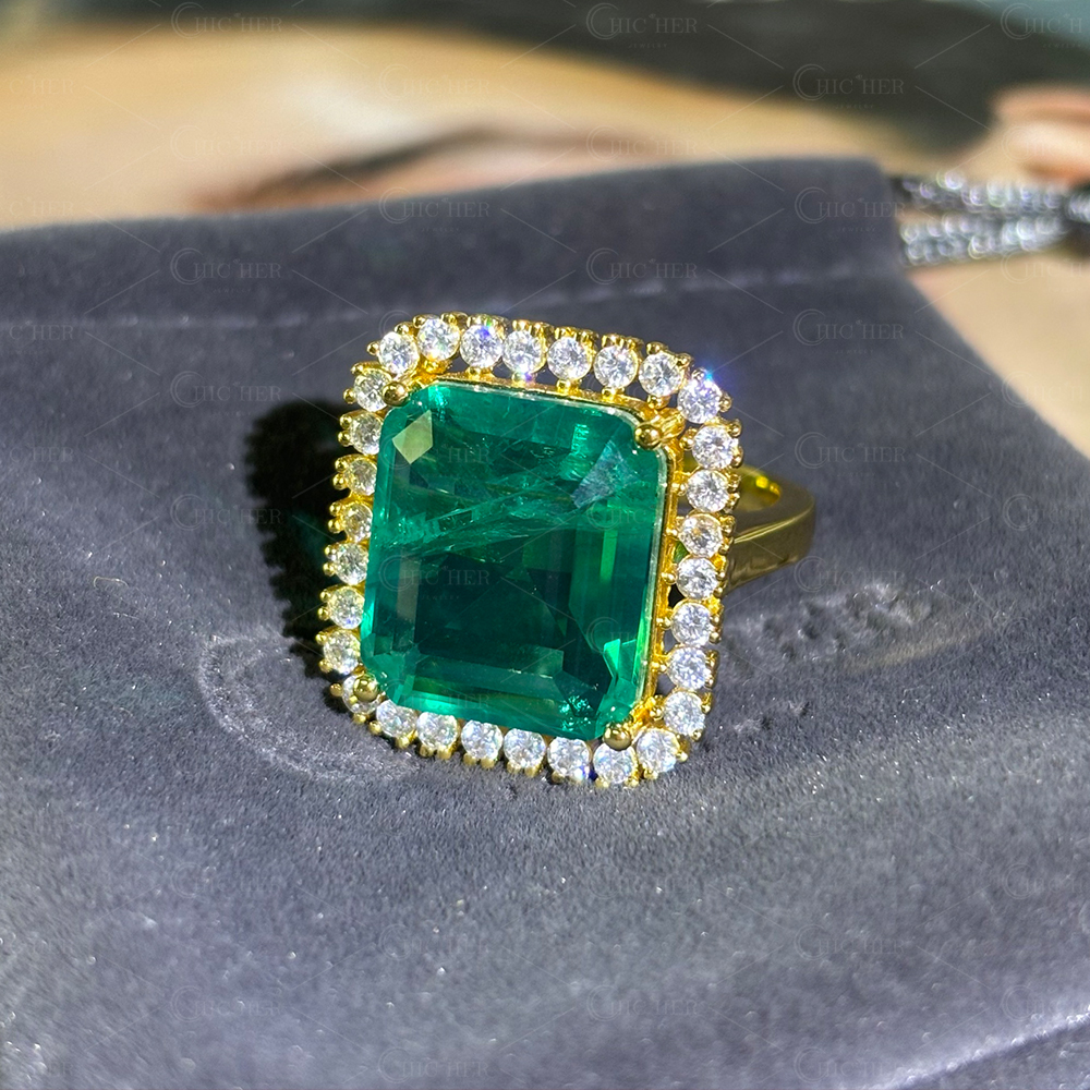 10ct Halo Emerald Sapphire Engagement Ring