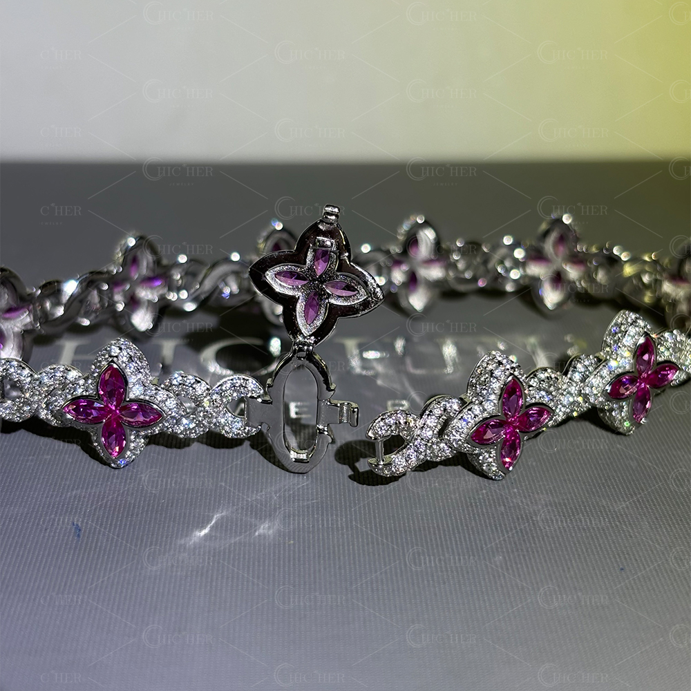 Marquise Cut Pink Sapphire Chain Bracelet for Men