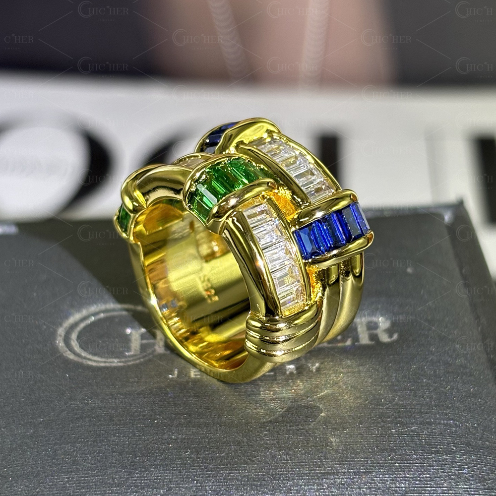 Fashion 2ct Emerald Cut Three-Tone Wedding Band