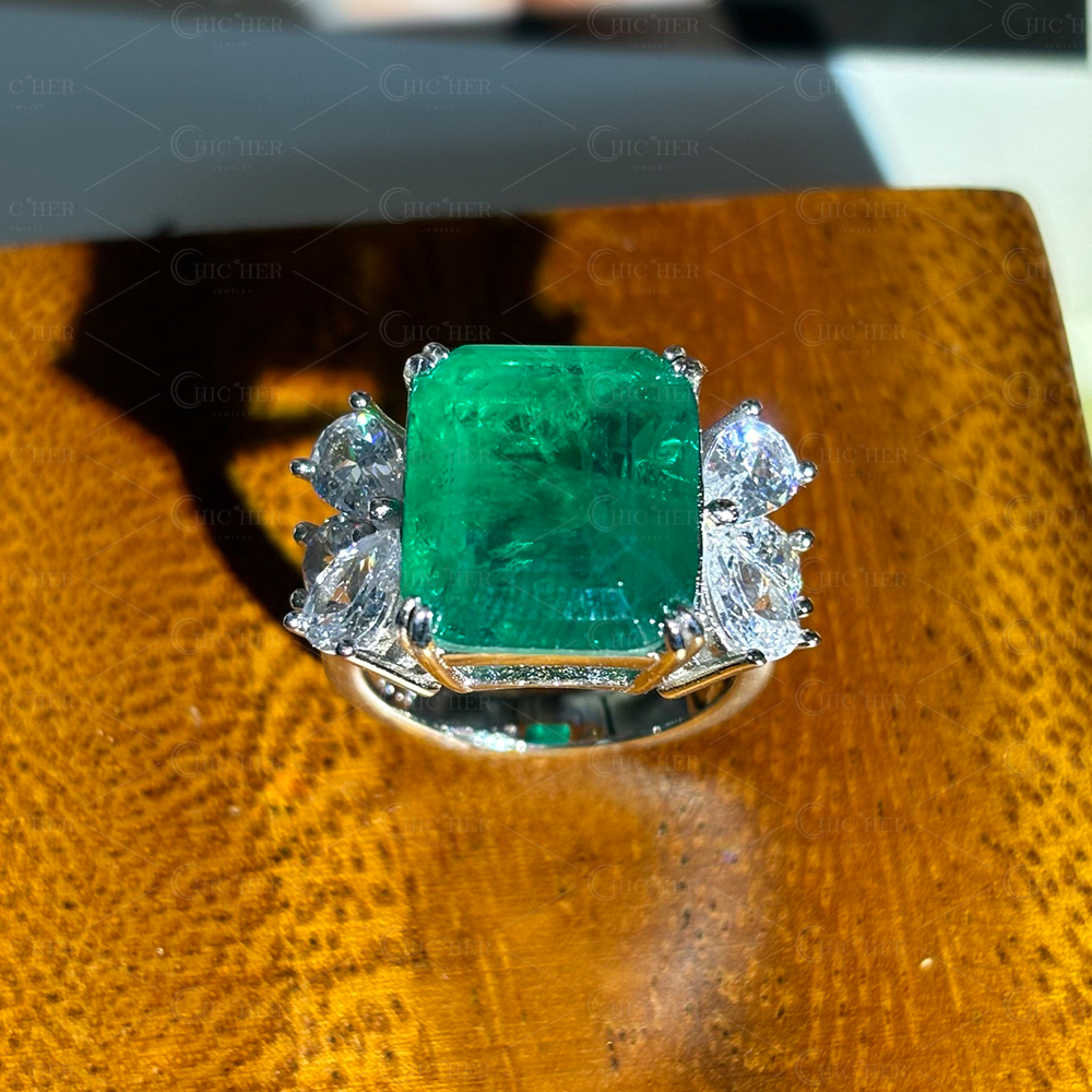 10ct Emerald Cut Emerald Sapphire Engagement Ring