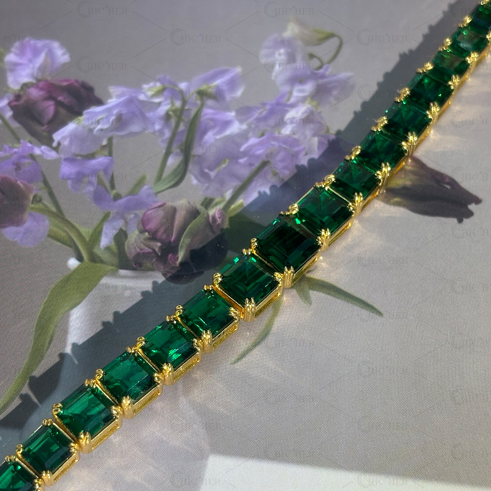 Asscher Cut Emerald Sapphire Graduated Tennis Bracelet