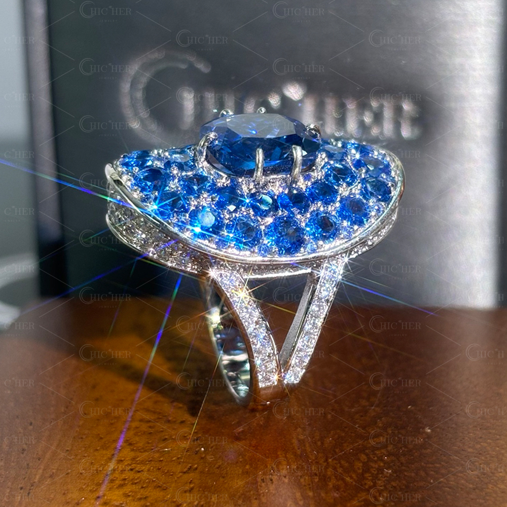 Micro Pave Setting 8ct Sapphire Cocktail Ring