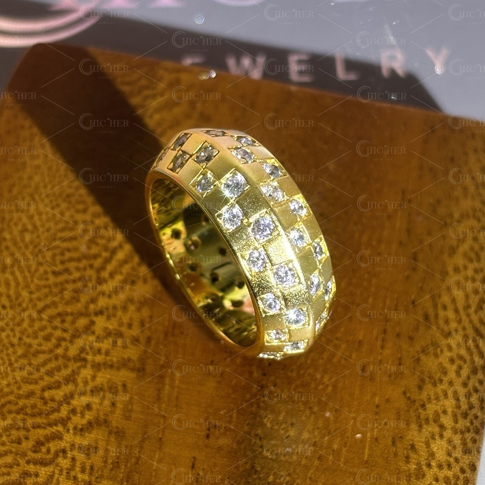 Grid Design 1.3ct Round Cut White Sapphire Men's Band