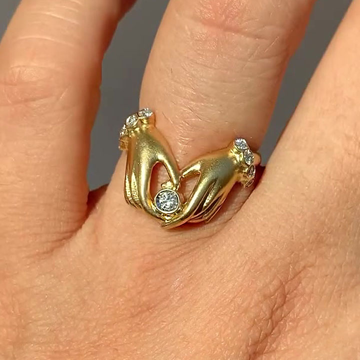 Vintage Sandblasted Love Hands Ring Set/2pcs