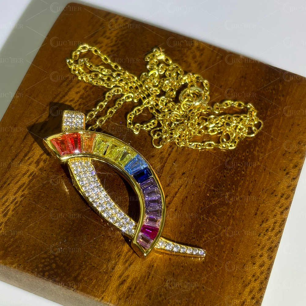 Dual-purpose Rainbow&White Sapphire Pendant Necklace/Brooch