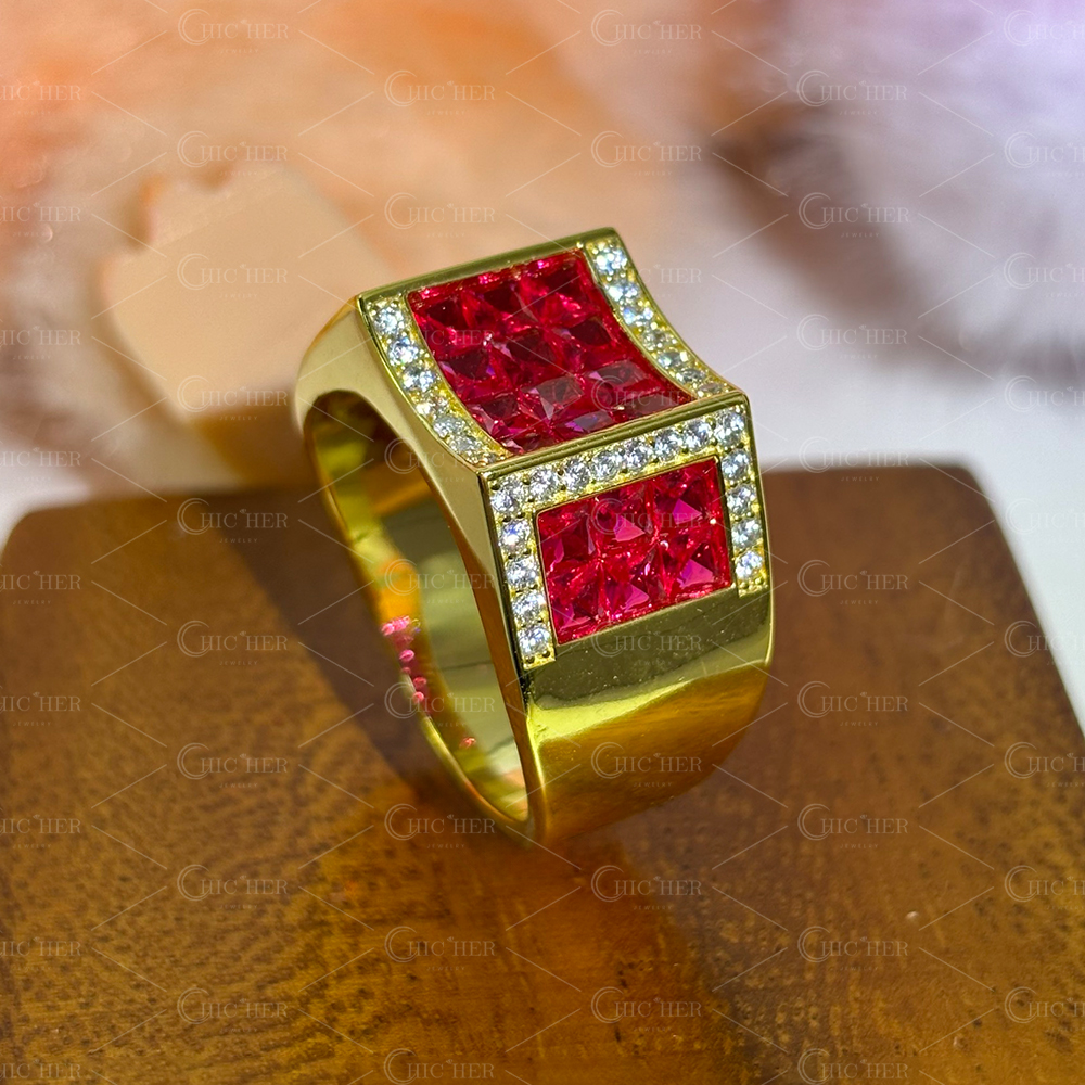 Invisible Setting 4.9ct Princess Cut Ruby Sapphire Men's Band