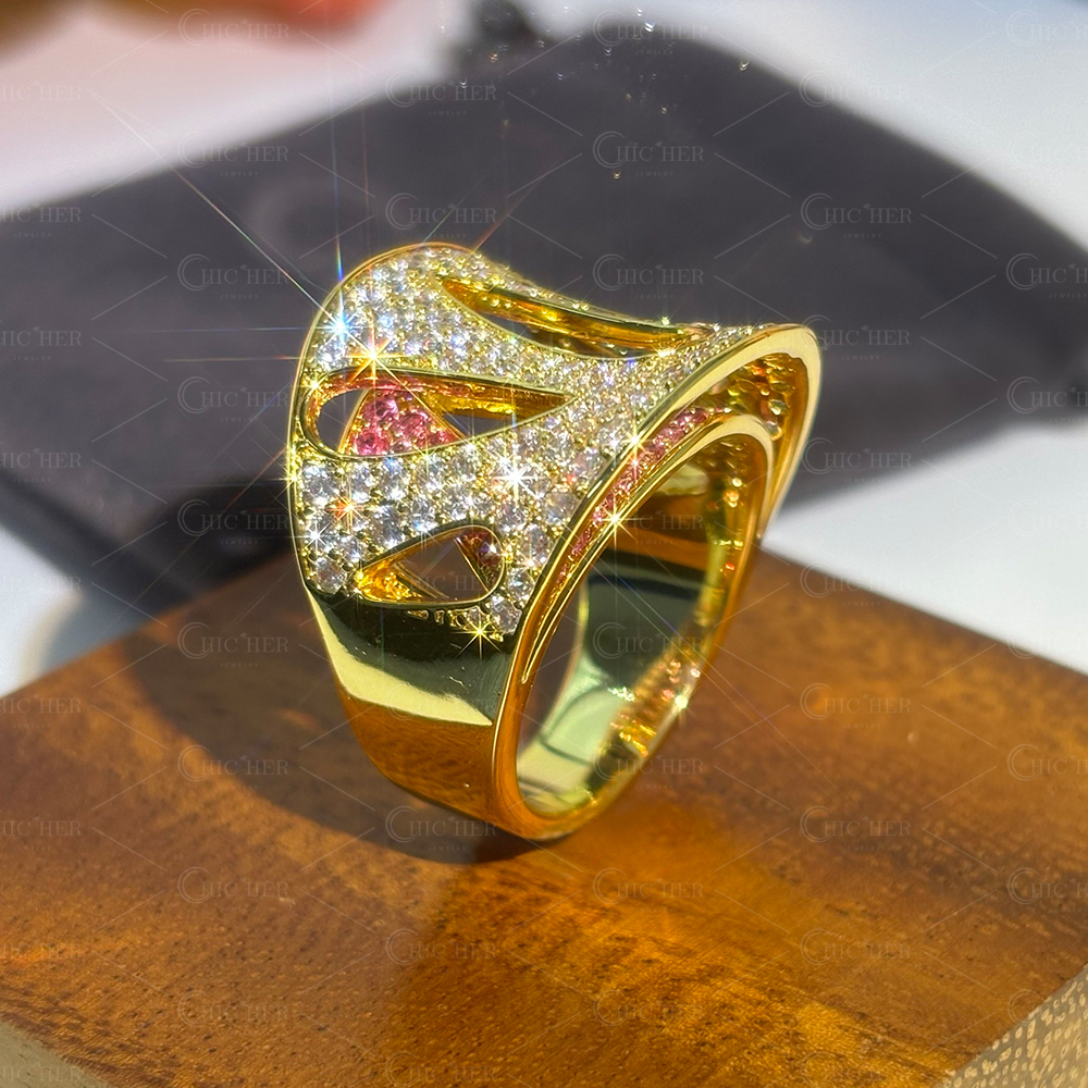 Double Layer Pear Hollow 1.8ct Pink&White Sapphire Cocktail Ring