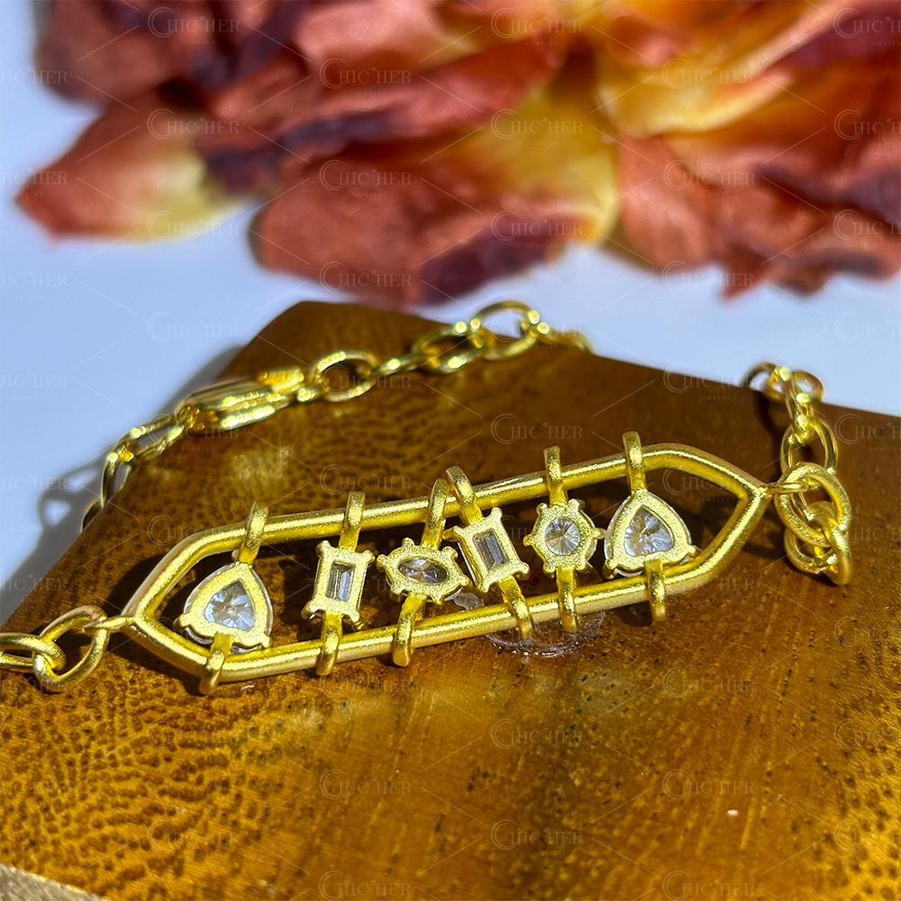 Flexible White Sapphire Chain Bracelet In Sandblasted Plating