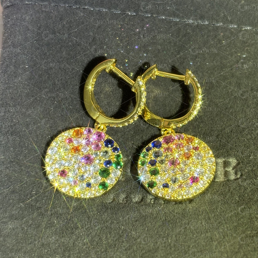 Scattered Rainbow Sapphire Dangle Earrings