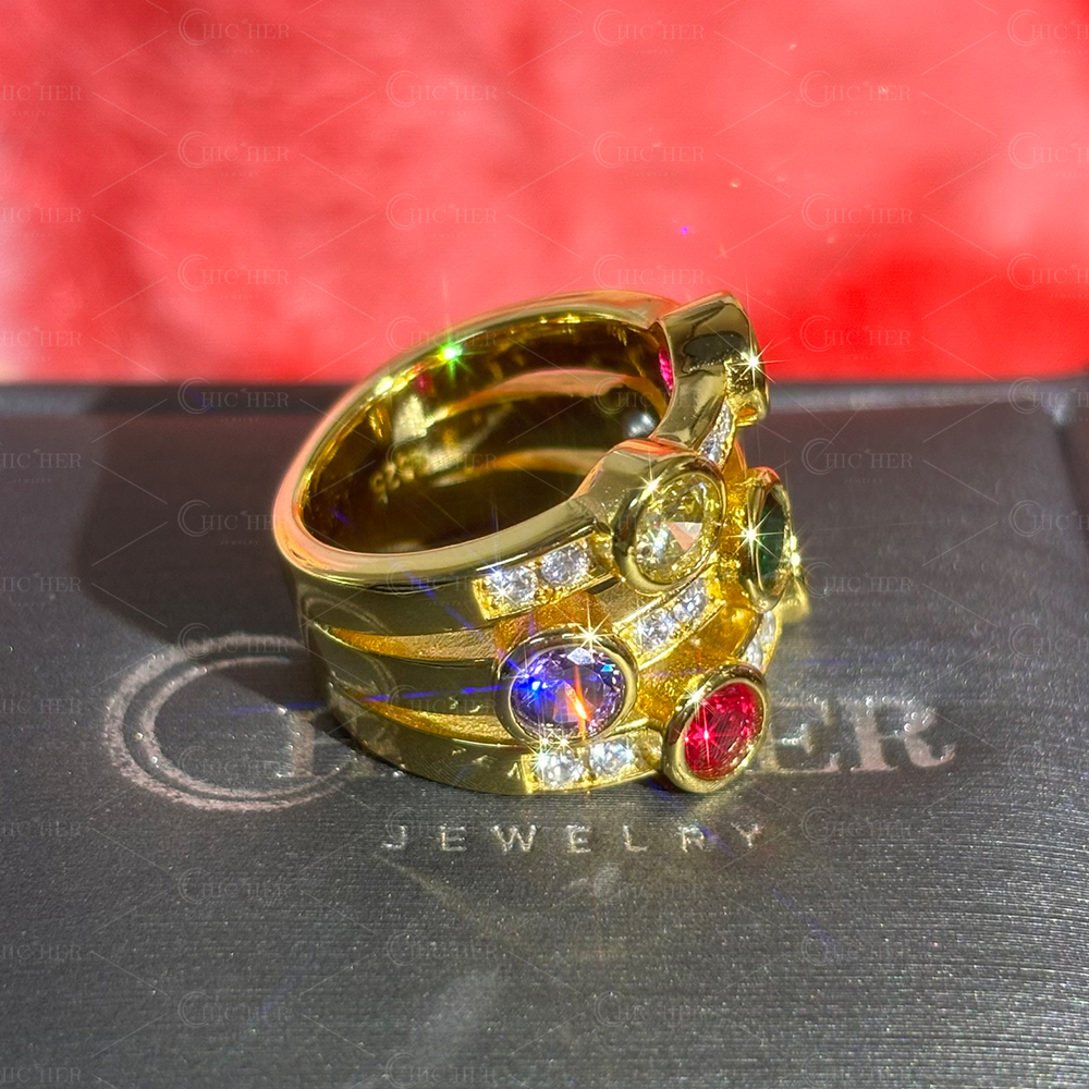 Multi Row 1.8ct Round Cut Rainbow Sapphire Wedding Band