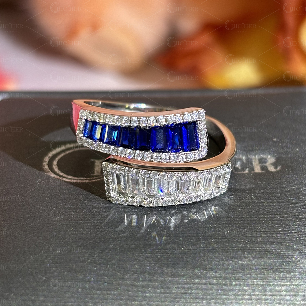 2.5ct Bypass Design Two-tone Sapphire&Diamond Eternity Ring
