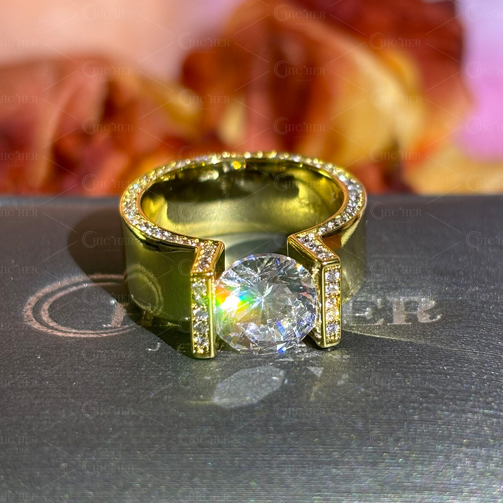 Tension Setting 2ct Round Cut White Sapphire Engagement Ring