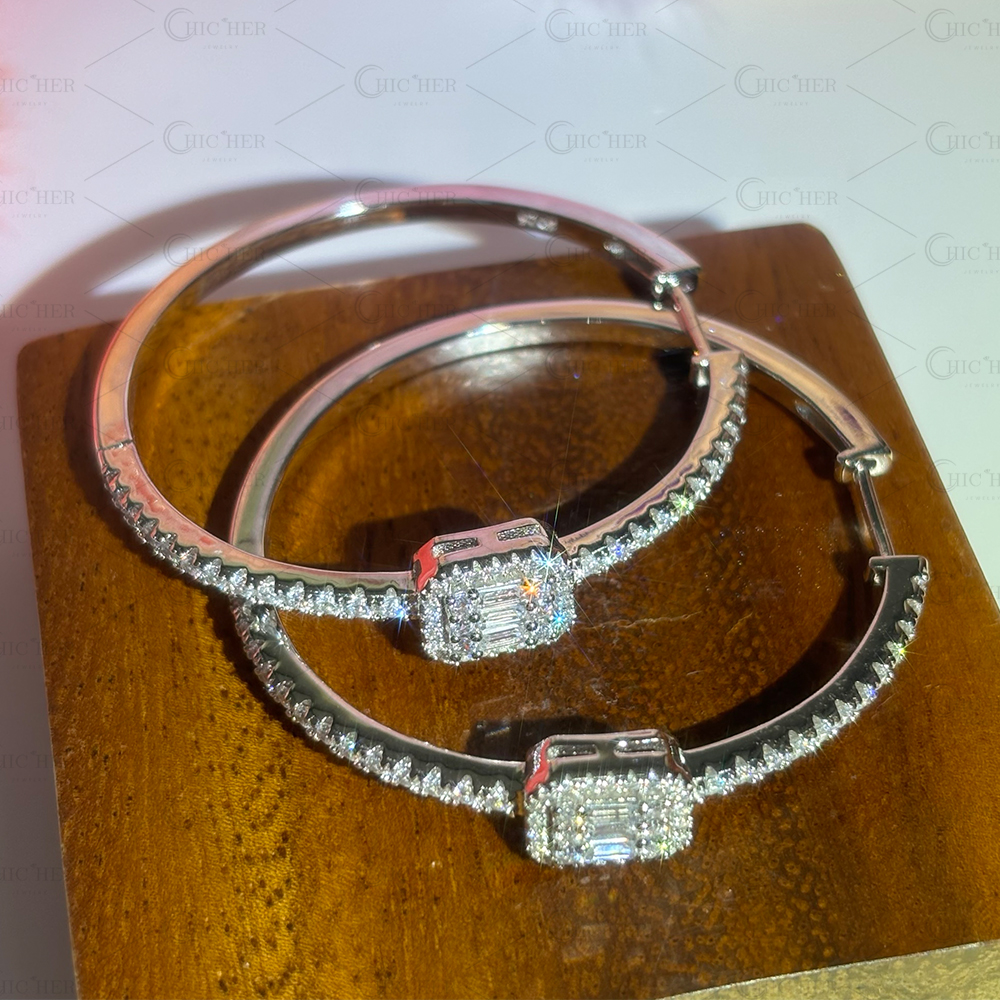 Fashion Emerald&Round Cut White Sapphire Hoop Earrings