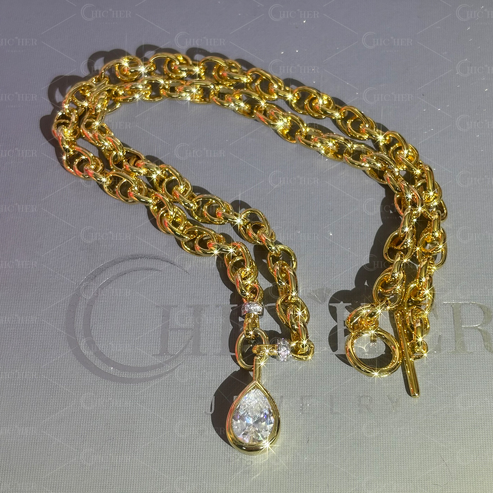 Vintage Pear Cut White Sapphire Pendant Necklace