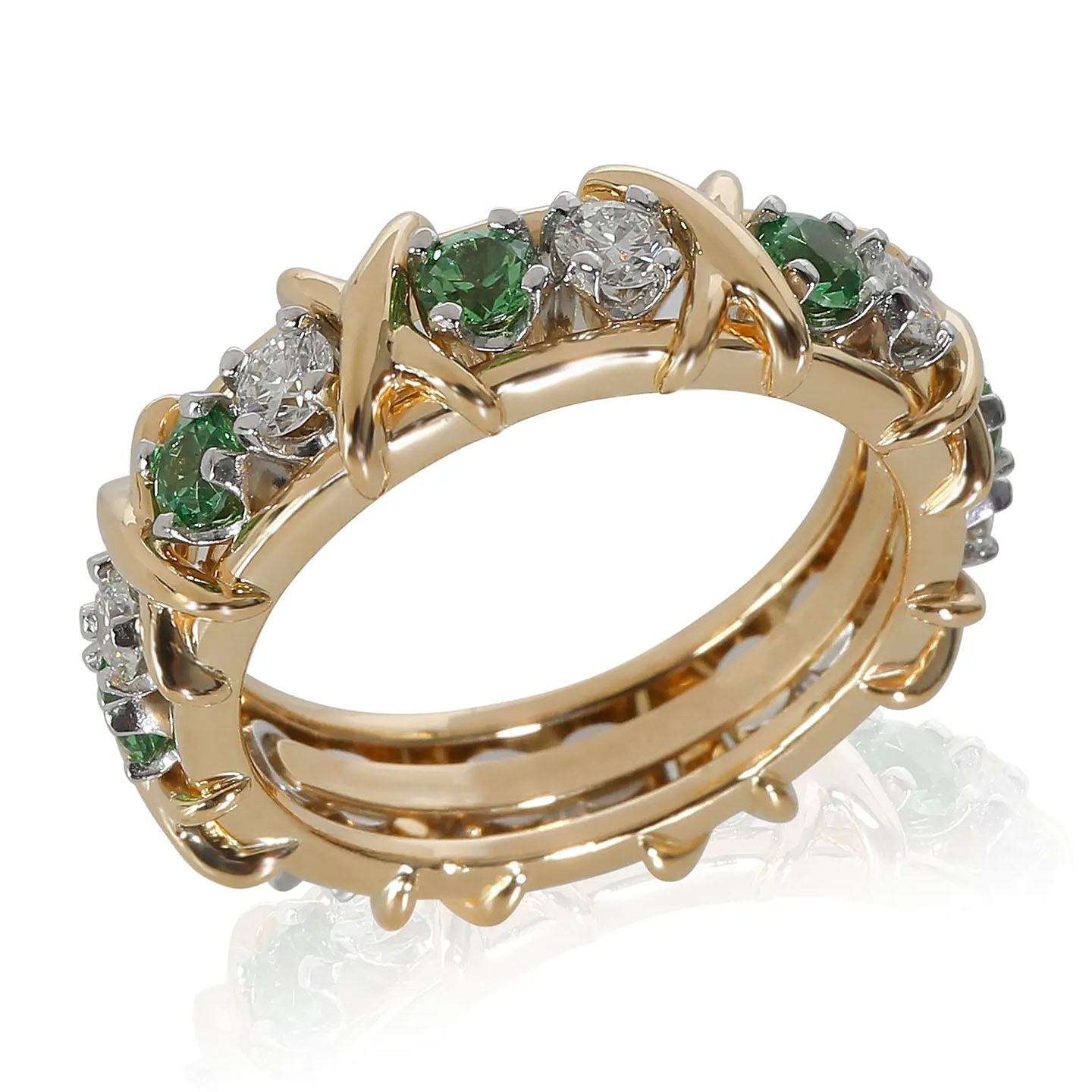 Luxury 16-Stone Emerald Sapphire Eternity Ring For Ladies